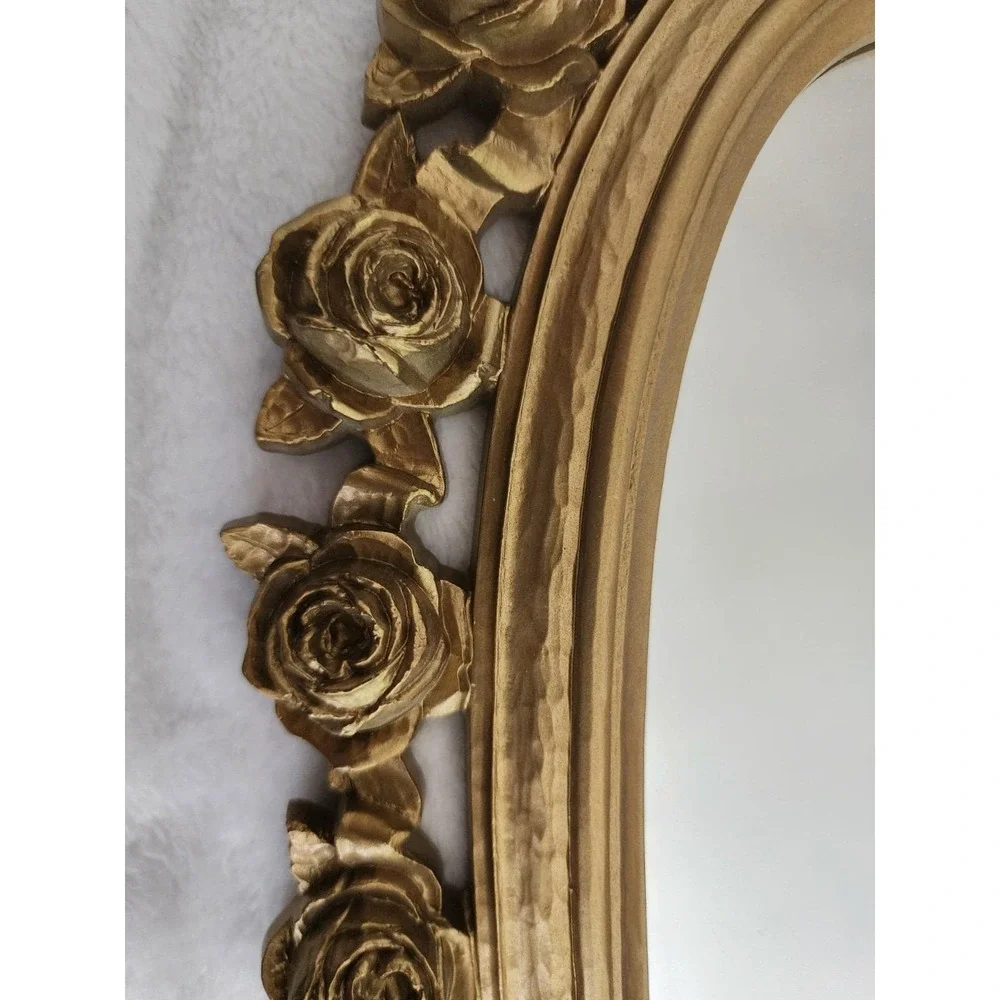Hollywood Regency Gold Oval Wall Mirror Syroco 2324 Floral Roses 25 X 10